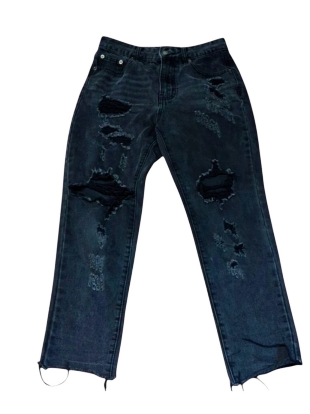 Nasty Gal Distressed Black Washed Straight-Leg Jeans fit is Size 25-26